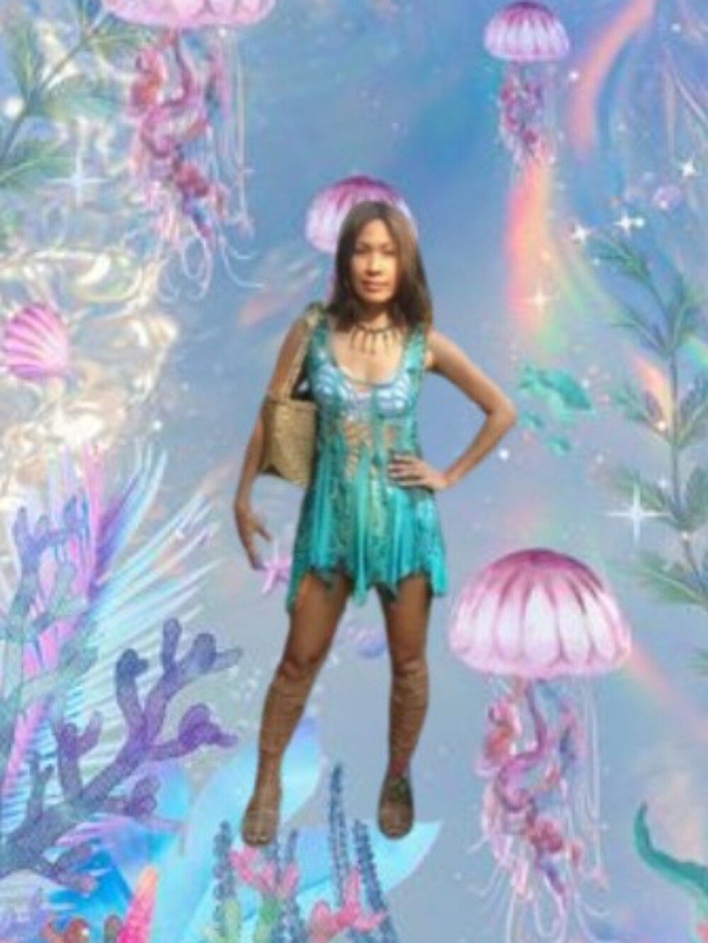 Mermaidcore Boho Blue Green Crochet Top - Picture 8 of 16